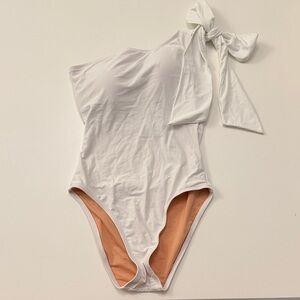 J. Crew One-Shoulder White Bow-Tie One Piece Swimsuit
